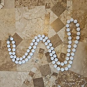 Sarah Cov Coventry Necklace White Beaded Bead Long Ribbed Plastic Vintage Signed